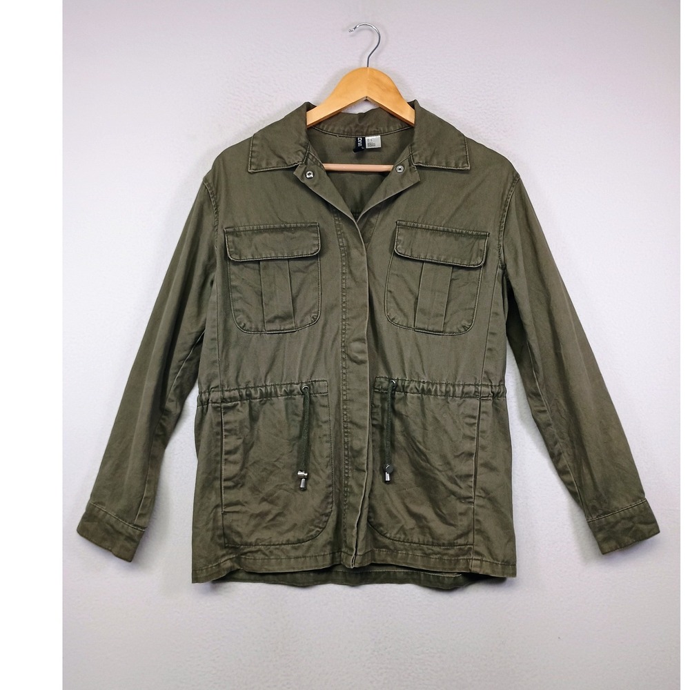 Utility Gorpcore H&M Divided Womens Small Green Cotton Twill Field Jacket